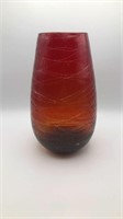 12" Amberina Glass Raised Swirl Cylinder Vase