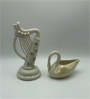 Belleek Porcelain Harp & Swan Ring Dish