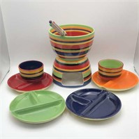 Multi Color Pottery Fondue Set