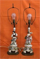 Antique Pair Porcelain Angle Arm Lamps