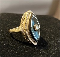 1920s Art Deco 14K White Gold Onyx & Diamond Ring