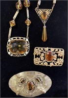 Early 20th C. Art Nouveau Czech Glass & Brass Jewe