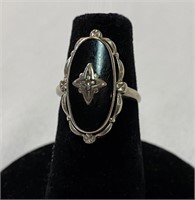 10K Art Deco White Gold, Onyx & Ring