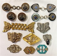 Collection 12 Early 20th C. Buckles & Peacock Butt
