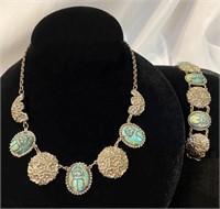 Art Deco Scarab Necklace and Bracelet Set 1920's