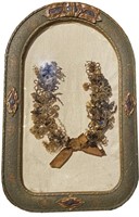 Early Victorian Mourning Wreath in Frame