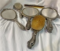 Collection of Victorian Hand Mirrors & Art Nouveau