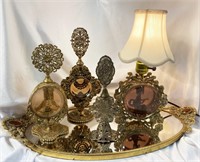 Ornate Vintage Gold Ormolu Dresser Mirror Perfume