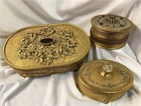 Gold Ormolu Jeweled Dresser Jewelry Boxes