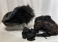 2 Victorian Womens Hats with Feathers