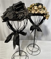 2 Victorian Ladies Toque Hats with Flowers Summer
