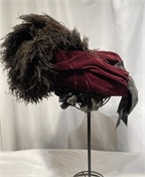 Victorian Edwardian Velvet & Feathers Ladies Hat