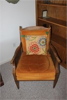 Early Upholstered and Wood Arm Chair