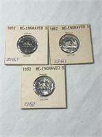 3 - 1962 Re-Engraved 5 Canadian Nickel Coins