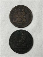 2- 1812 Thomas Halliday Copper Half Penny Tokens