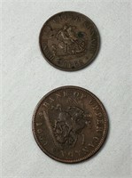 1852 & 1854 Bank Of Upper Canada Tokens