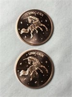 2 - 1 Oz. Copper Rounds - Unicorn