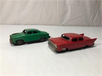 2 Vintage Tin Toy Cars - Green & Red