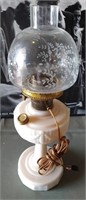 911 - PORCELAIN & GLASS ELECTRIC HURRICANE LAMP