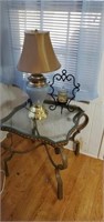Wrought Iron & Glass End Table with Contents