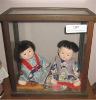 Pair of Asian Dolls in Case
