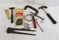 Tools Lot - Hammers, Rivet Tool, Large C Clamp Etc