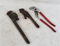 Lot Of Pipe Wrenches, Blue Point Slip Joint Pliers