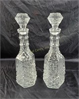 2 Crystal Glass Decanter Bottles W/ Stoppers
