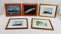 Lot Of 5 Framed Ocean Liner Boat Pictures