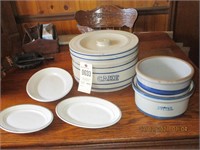 Antique Stoneware cake and butter crock; plates