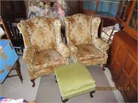 2 Upholstered Chairs & Ottoman