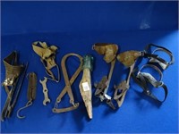 11 pc antique ice skates, primitive boot cleets,