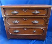 Walnut Victorian 3 dr chest on casters