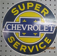 Super Chevrolet Service Porcelain 12" Round Sign