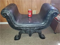 Black Leather Antique Ottoman Bench