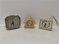 3 retro clocks, 1 possibly bakelite