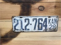 1928 Kansas License Plate 212-764