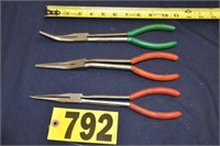 (3) Long reach needle nose pliers, maker unknown