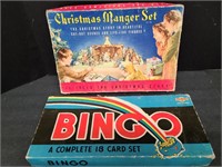 Vintage Manger Set & Bingo Card Board Cut Outs