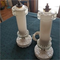 VICTORIAN WHITE MILK GLASS TABLE LAMP PAIR