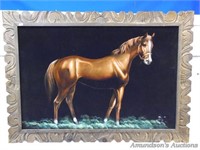 Large Vintage Painted on Velvet Horse Picture