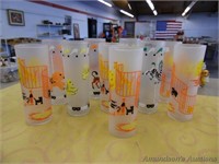 Vintage High Ball Frosted Glasses - Zoo Themed