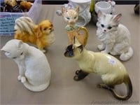 5 Ceramic Cats + 1 Dog