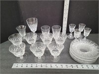 5 Crystal Glasses & 9 Saucer's