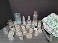 28 Glass Bottles, Jars, Inkwell's, Medicine & Case
