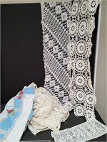 2 Lg Table Clothes, 2 Runners & 1 Small Doily
