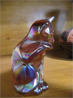 4" HAND PAINTED GLASS CAT. FENTON. BY MILLA.