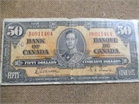 1937 BANK OF CANADA $50 BILL. - HAS BEEN FOLDED