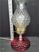 Red & Clear Glass Quilt & Bead Boudoir Lamp
