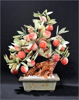 Lrg Chinese Jade & Hardstone Bonsai Peach Tree